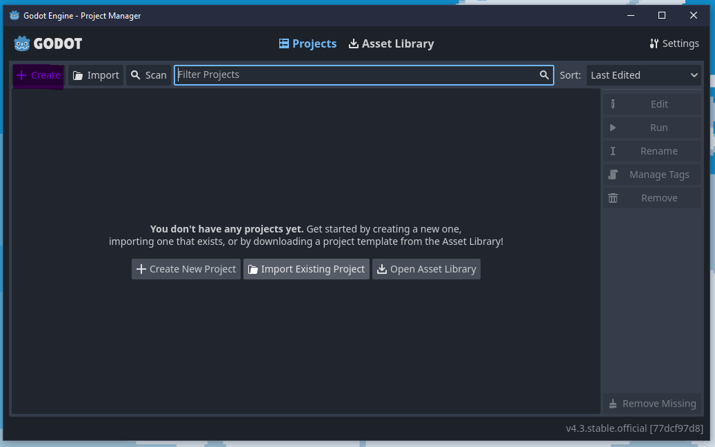 Create Project button